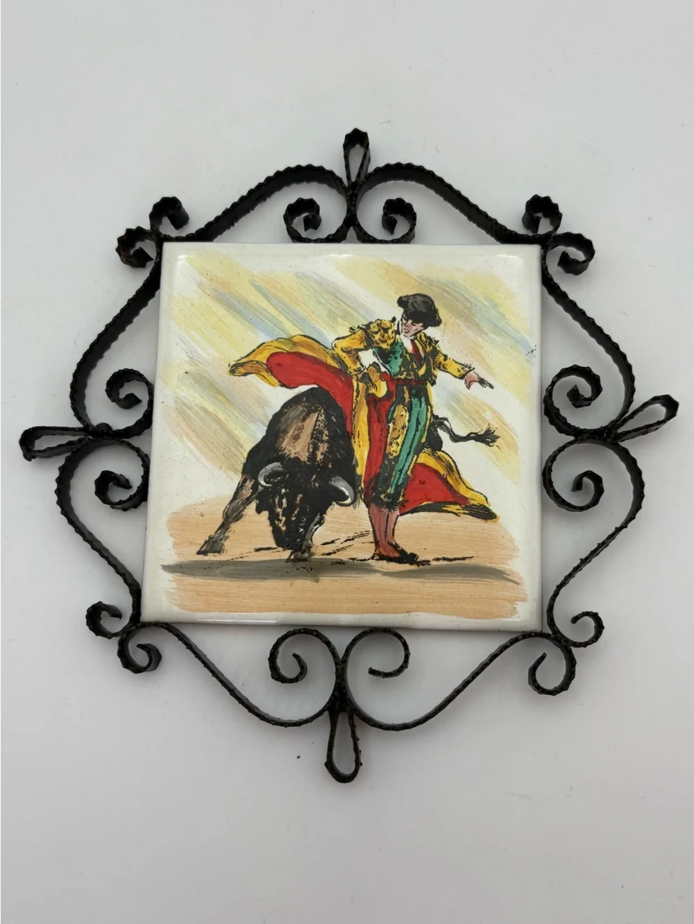 Vintage Matador Tile and Iron Scrollwork Trivet - Made in Spain
